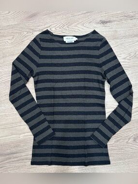 ‘indi & cold’ Olive and Gray Striped Long-Sleeve Top
